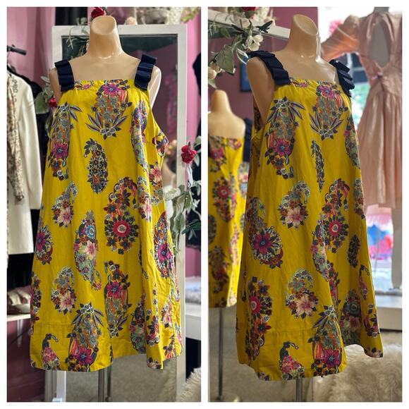 Anthropologie Maeve Sunniva Yellow Floral Print Shift Dress 60s Mod Style L - Picture 1 of 7